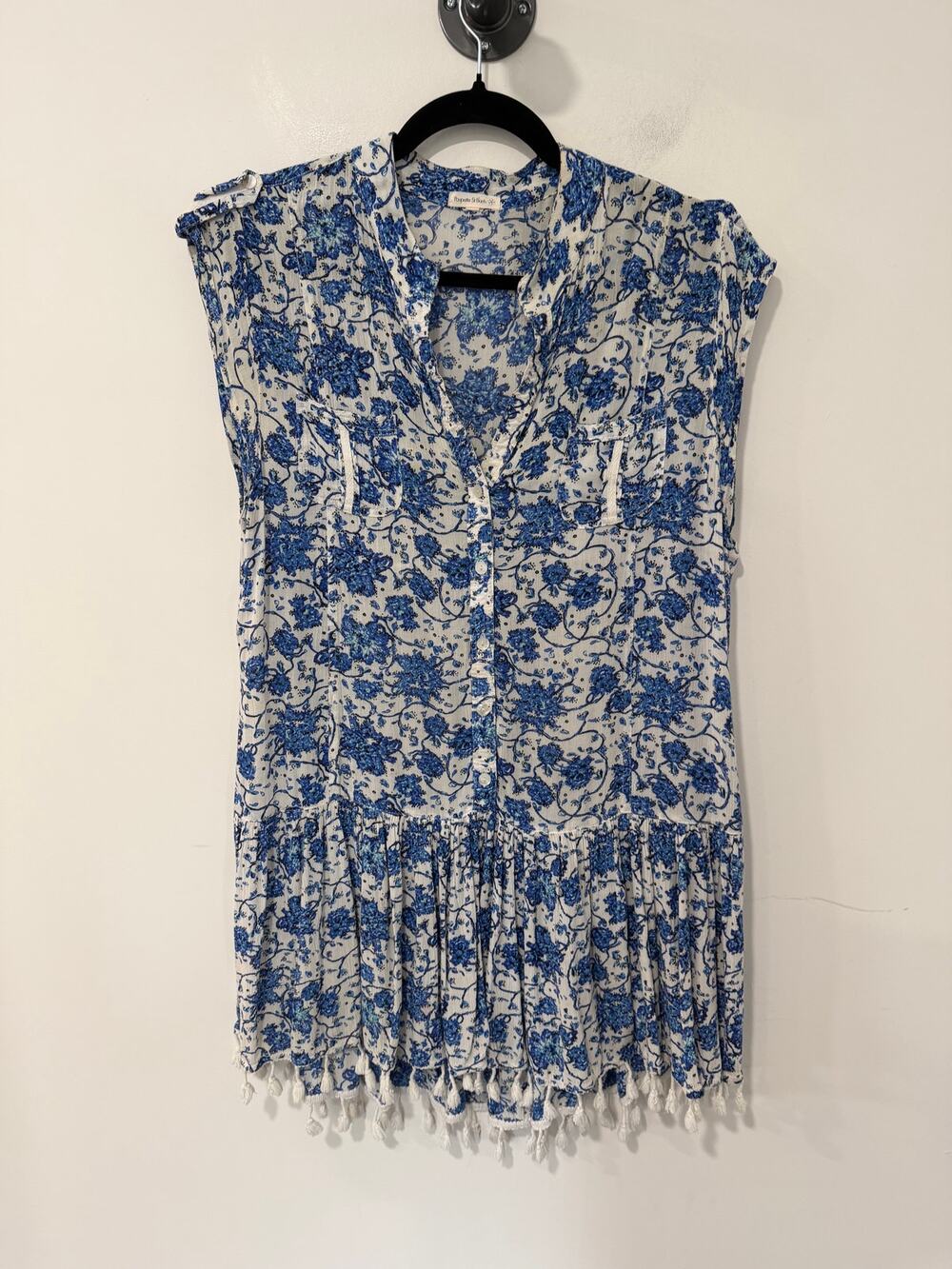 Poupette St Barth Dress Mini Shift White Blue Floral Size S